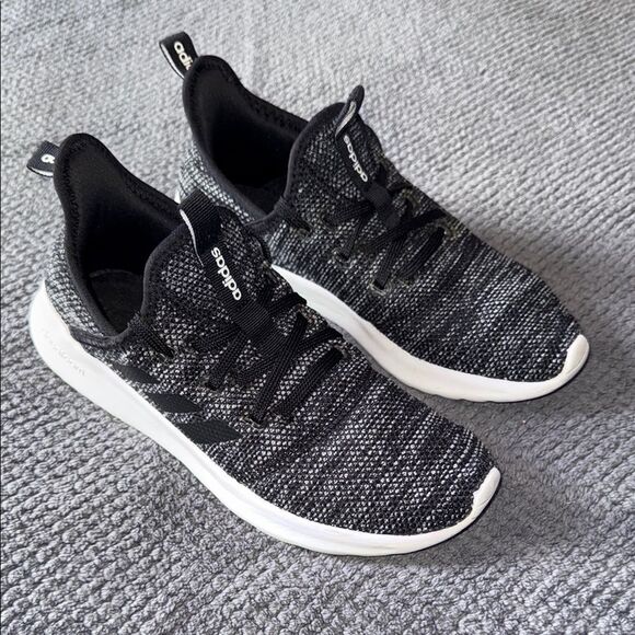 Adidas Cloudfoam Pure Black White Knit Slip-On Running Sneakers Size 6 - Picture 2 of 13